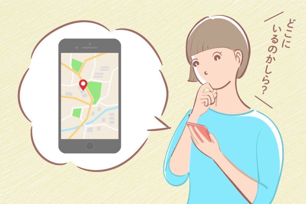 子供用GPSの現在地を検索している母親